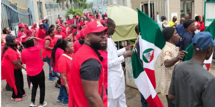 Nigeria’s (VIDEO) TUC Protests at Finance Ministry Over Unpaid Allowances