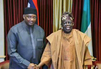 Gambian President Barrow Visits Tinubu, Pays Tribute to Late Buhari